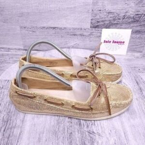 ALDO Sequin Metallic Slip on Boat Shoe Loafer Gold Brown Women's sz 9